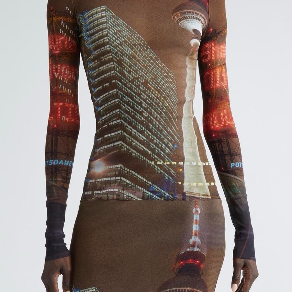 Jean Paul Gaultier Brown and Red Cityscape Blouse